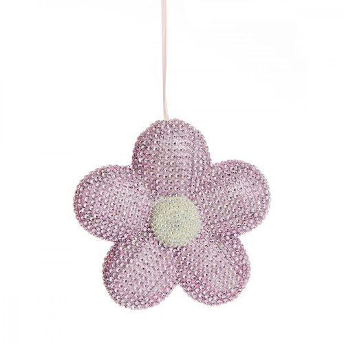 Kristály gyöngyös virág pink 21cm