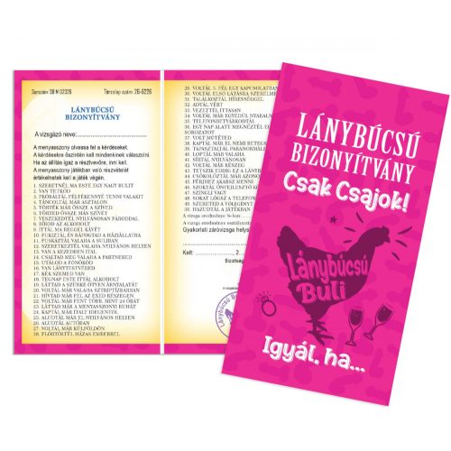 Bizonyítvány - Lánybúcsú csak csajok Bizonyítvány - Ajándék Lánybúcsúra