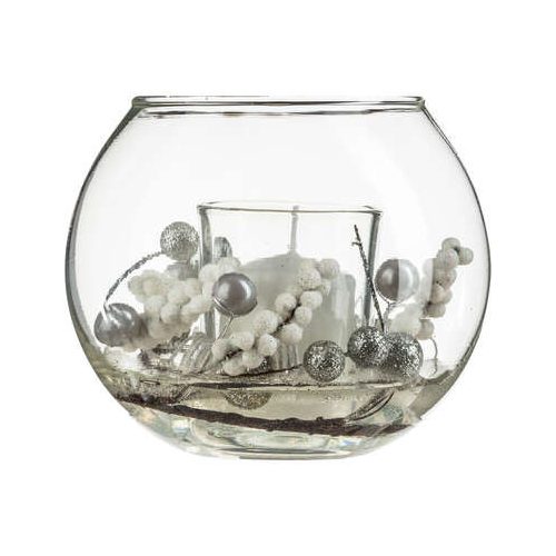 Üveg teamécses gömb ezüst-fehér dekorációval