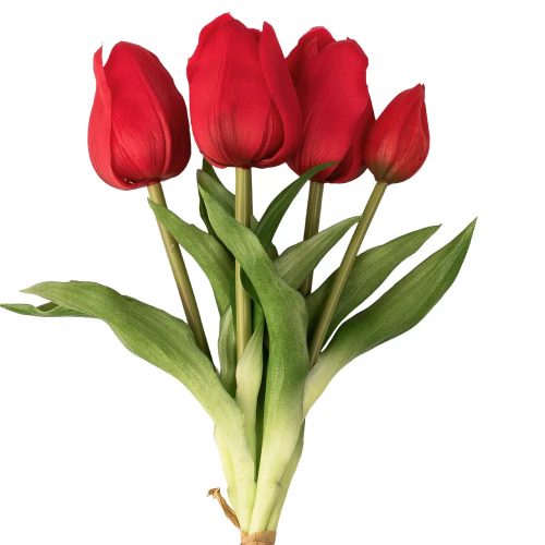 Élethű tapintású 7 virágos tulipán csokor piros