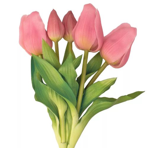 Élethű tapintású 7 virágos tulipán csokor rózsaszín