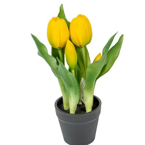Élethű tapintású cserepes tulipán 23cm citromsárga
