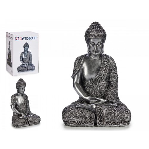 Ülő ezüst buddha dekoráció 32,5cm