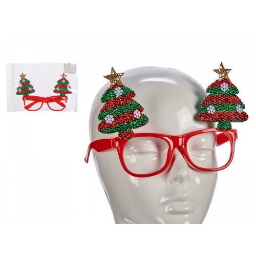 Karácsonyi szemüveg piros-zöld fenyőfa